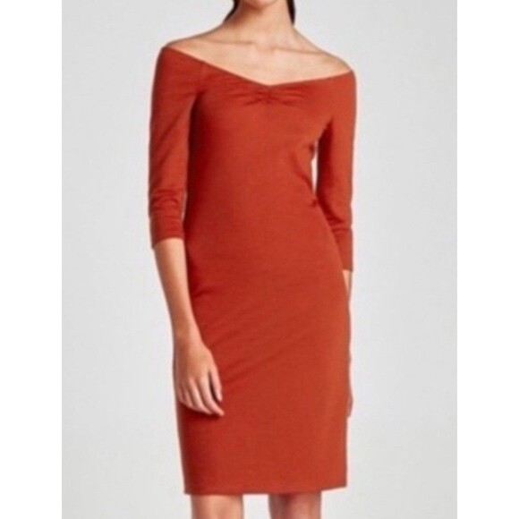 Zara Point Di Roma Bodycon Off-Shoulder Midi Dress Burnt Orange NWT Size M - Picture 1 of 5